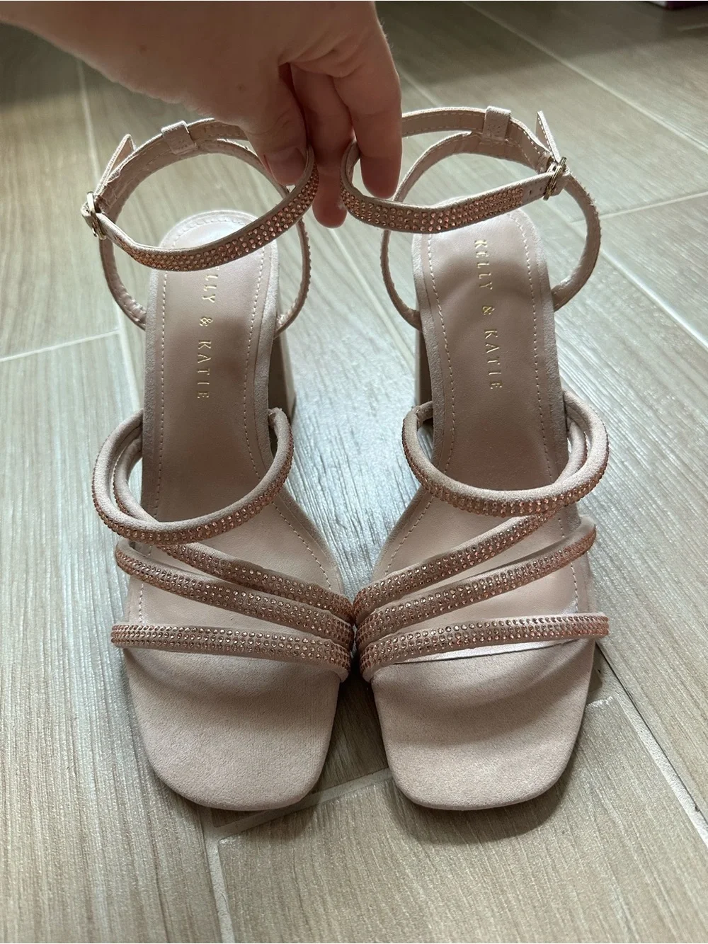Kelly & Katie Blush Pink Strappy Block Heel Sandals